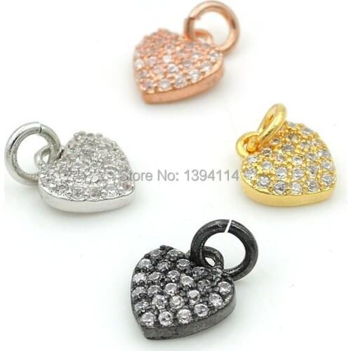 9*8*2mm Micro Pave Clear CZ Heart Charms Fit For Making DIY Bracelets Or Necklaces Jewelry