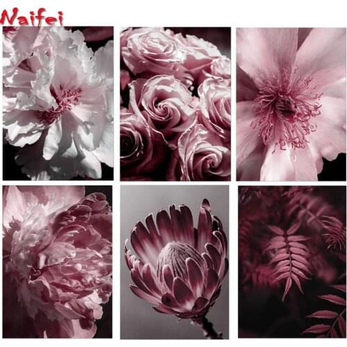 5D DIY Full Diamond Embroidery"Pink Peony Rose Flower Leaves Wall Art "Diamond Painting Cross Stitch Rhinestone Home Decoration
