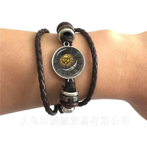 Peace Symbol Sun God Time Gem Bracelet European And American Fashion Accessories Hope For World Peace Black/Brown Leather Bangle
