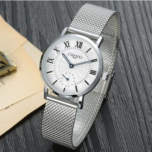 2020 Fashion Women Men Watches CHENXI Stainless Steel Mesh Belt Quartz Watch Roman Numeral Watch Lovers Watch Couple Watches
