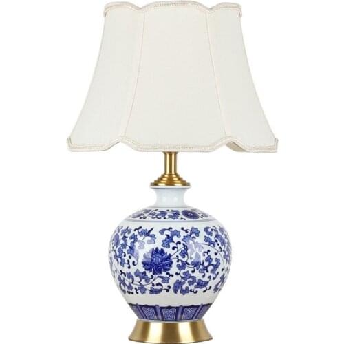 Modern new Chinese style blue and white ceramic bedside living room bedroom Chinese retro hotel decorative table lamp LX102606
