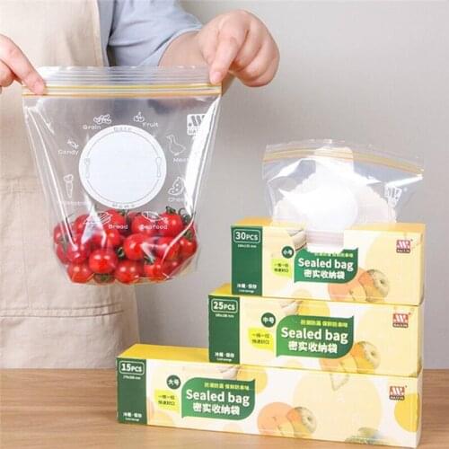 Food Bag Freshness Protection Package Seal Bag Thicken Disposable Valve Bag Ziplock Bag For Kitchen Refrigerator 30/25/15pcs