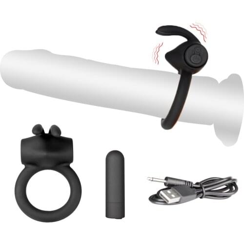 Cock Ring Penis Ring Vibrator Delayed Ejaculation Studs USB Charging Silicone 10Speed Vibrating On Dick For Sex For Men Cockring