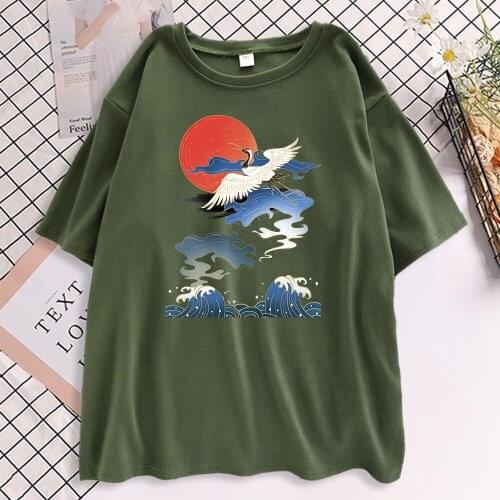 Beautiful Sunset Crane Print WomenS T Shirts Harajuku Casual Tshirts Fashion Soft Streetwear Street Comfortable Womens T-Shirts