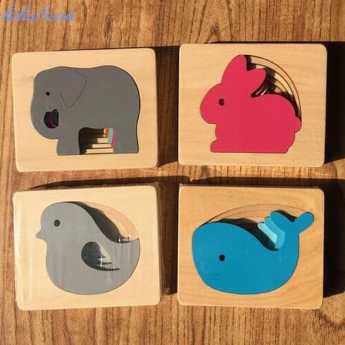 Montessori sensorial Children Toys Animal Carton 3D Puzzle Multilayer Baby Wooden Toys Child Early Educational Aids Gift