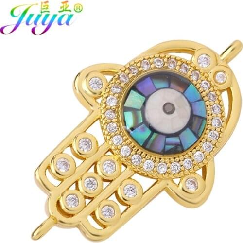 Juya DIY Turkish Lucky Eye Jewelry Making Supplies Handmade Gold Hamsa Fatima Hand Abalone Shell Greek Evil Eye Charms Connector