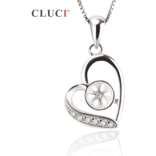 CLUCI 925 Sterling Silver Heart Pendant Mounting for necklace DIY Valentines Day Gift for girlfriend wedding jewelry SP186SB