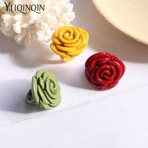 Acrylic Rose Flower Womens Rings Luxury Minimalist Resin Korea Ring for Teen Girls Vintage Simple Pink Cute Fashion Jewelry