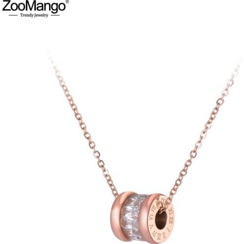 ZooMango Fashion Cubic Zirconia Circle Chokers Necklaces Roman Numerals Stainless Steel Charm Pendant Jewelry For Women ZN19023