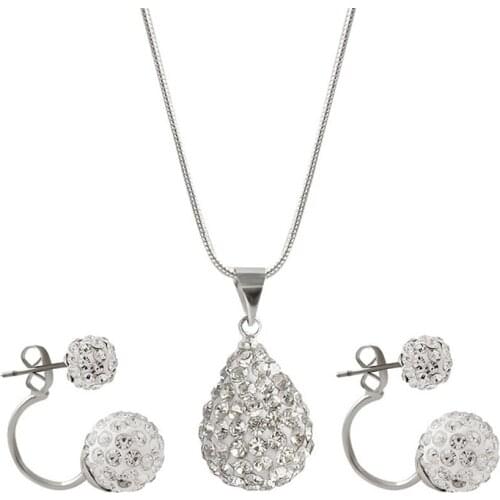 Crystal Ball Waterdrop Necklace Earrings Jewelry Set For Wedding Party
