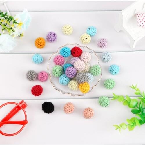 Kovict 30pc/lot Crochet Round Wooden Beads Mix Handmade 16mm Ball Can Chew DIY Nursing Jewelry Organic Teething Bracelet Beads