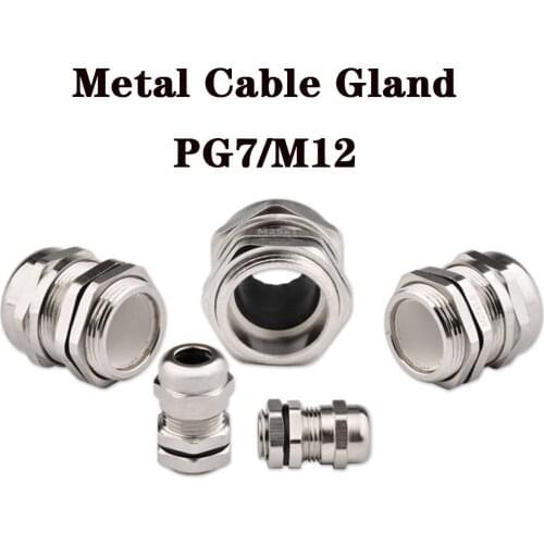 Metal Cable Glands PG7 M12 Waterproof Nickel Brass Metal Wire Connector Wire Glands for 3.0-6.5mm IP68 Metal cable Connector
