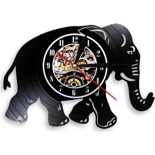 Walking Elephant Lighting Led Wall Light Africa Vintage Vinyl Record Time Clock For Wildlife Animals Lover Gift