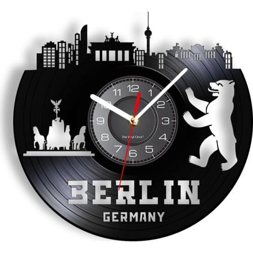 Berlin Germany Map With National Badge Emblem Cut Out Album Longplay Wall Clock German Flag Eagle Shield Logo Vinyl Record Clock