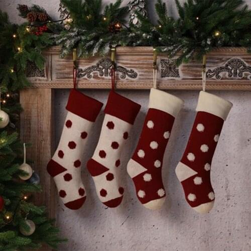 2021 New Christmas Stockings Cable Knitted 3D Polka Dot Socks Home Fireplace Pendant Hanging Decoration Candy Gift Bag Socks