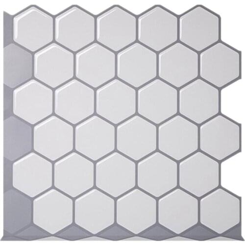 New 3D Self Adhesive Mosaic Wall Tile Sticker White Hexagon Style Wall Sticker Home Kitchen Decoration