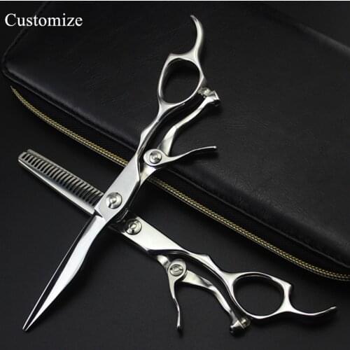 Customize logo upscale japan 440c steel 6 inch hair salon scissors cutting barber makas Thinning shears hairdressing scissors