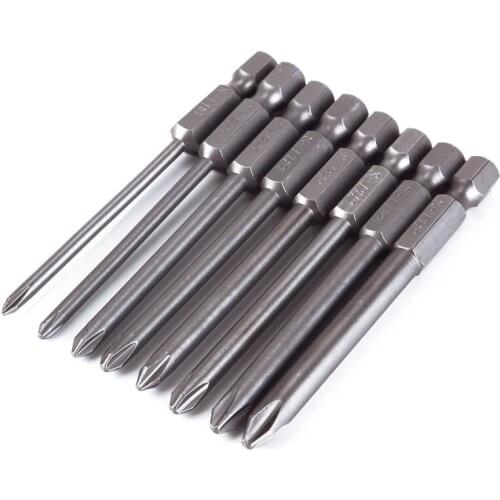 Durable 8pcs/set Shank 1/4 inch S2 Alloy Steel Magnetic Hex Cross Head Screwdriver Bits Set PH0 PH1 PH2 Screwdriver Head#91149