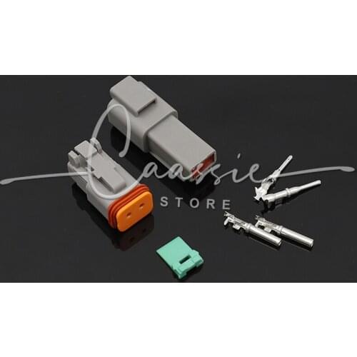 3Sets DT Connector 2 Pin Gray Waterproof Electrical Wire Connector with Deutsch Solid Contacts and Seal Plug