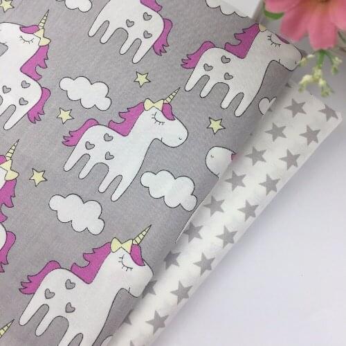 Diy Handmade Sewing Tecido Telas de algodon para patchwork Cotton Fabric For Baby Dress Cloth Tissus au Metre Grey Star Unicorn
