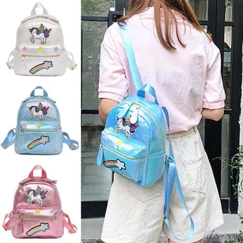 Unicorn Laser Backpack Children Kids School Bags For Teenage Girls Cartoon Backpack Cute Double Shoulder Bag Dropship Wholesale