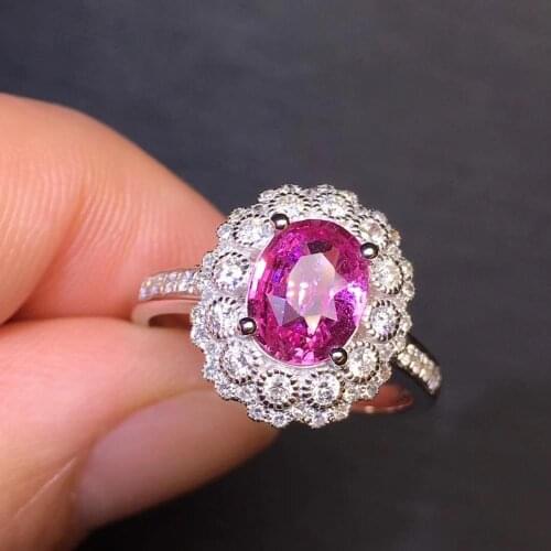 Sapphire Ring Fine Jewelry 18K Gold 100% Natural Unheat Pink Sapphire 1.57ct Gemstone Sapphire Diamonds Female Wedding Rings