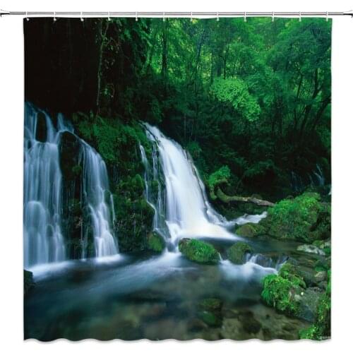 Natural Scenery Shower Curtains Green Tree Floral Plant Landscape Pattern Spring Summer Bathroom Decor Polyester Cloth Curtain