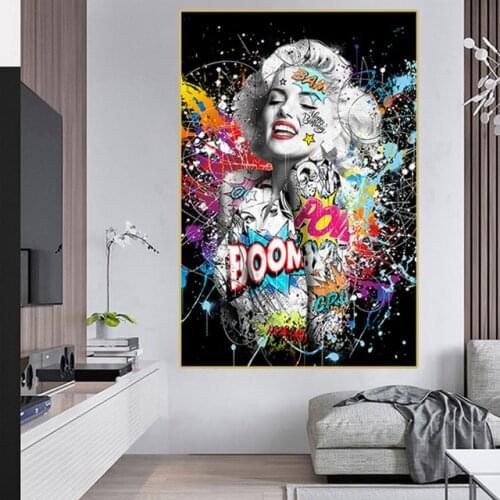 Modern Sexy Marilyn Canvas Painting Graffiti Art Portrait Pop Poster Prints Wall Pictures Street Art for Home Decor Cuadros