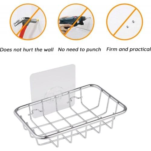 Stainless Steel Storage Rack Shelf Soap Holder Free Punch Wall Hanging Shelf Kitchen Bathroom Organizer Storage Household Items