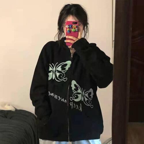 Street oversize hooded sweater womens high street style spring and autumn thin casual cardigan jacket