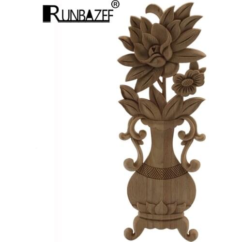 Wood Carving Vase Carved Decal Corner Long Onlay Applique Unpainted Door Furniture Woodcarving Decorative Wood Figurines Craft