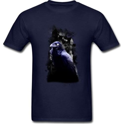 Vintage Shifter T Shirt Men Top T-shirts Crow In The Night Tshirt Halloween Tees Company Pure Cotton Design Clothes Dark Blue