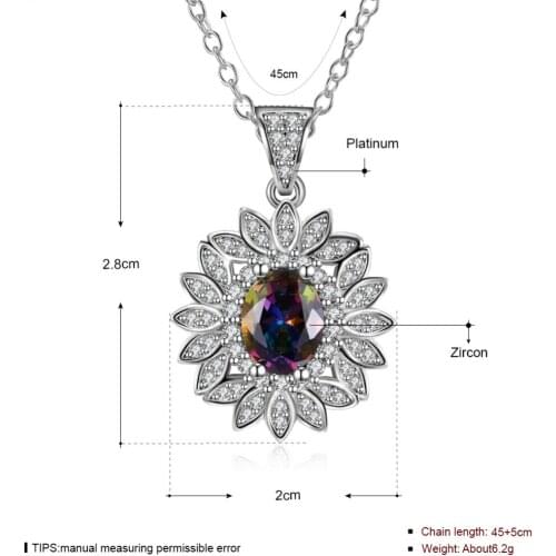 Vintage Necklace Silver Color Overlay Mystic Rainbow Cubic Zirconia Necklaces Pendants For Women Jewelry AP2026