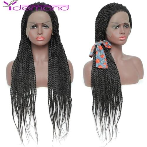 Y demand 2X Twist Braids Wig For Women Black 24" Long Synthetic Lace Front Afro Braided Wigs For Black Women Full Head Wig