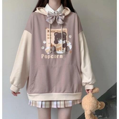 Japanese autumn and winter new hoodies for teen girls student kawaii lolita hoodie color matching loose gothic trend hooded