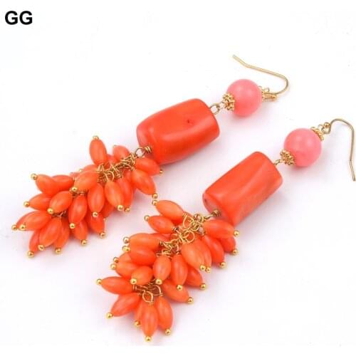 GuaiGuai Jewelry Barrel 15x22MM Orange Coral Gold Plated Hook Earrings For Women