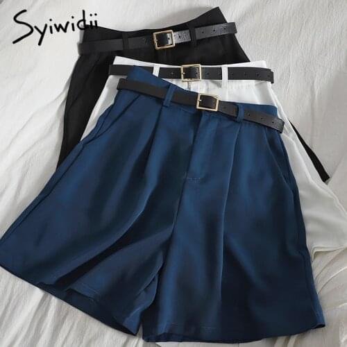 Syiwidii Button Up Womens High Waist Shorts Sashes Zipper Casual Solid Black Blue 2021 Summer New Korean Fashion Office Ladies