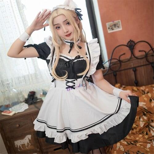 Women Maid Outfit Sweet Gothic Lolita Dress Anime Miracle Nikki Cosplay Costume Apron Dress Uniform Plus Size Halloween Costume