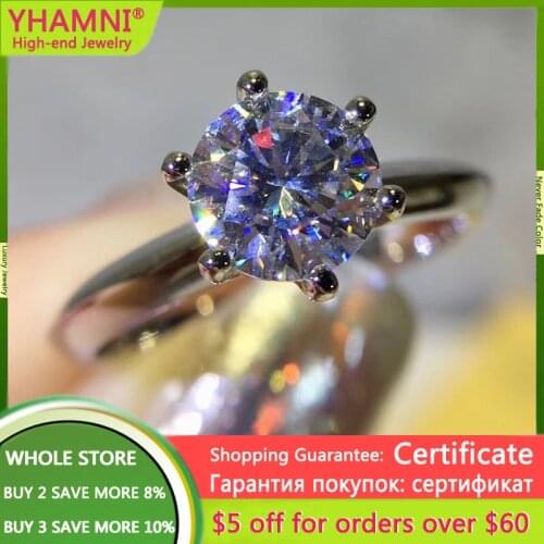 With Certificate Silver 925 Ring Luxury Authentic 18K White Gold Filled 2.0 ct Wedding Engagement Band Ring Bride Jewelry AR168