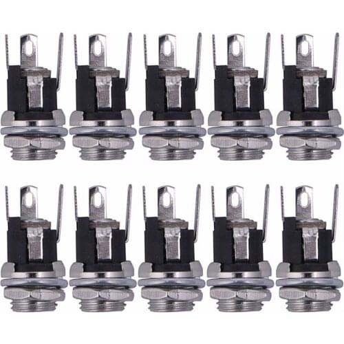 10pcs DC Power Supply Jack Socket Female Panel Mount Connector 5.5x2.1mm New
