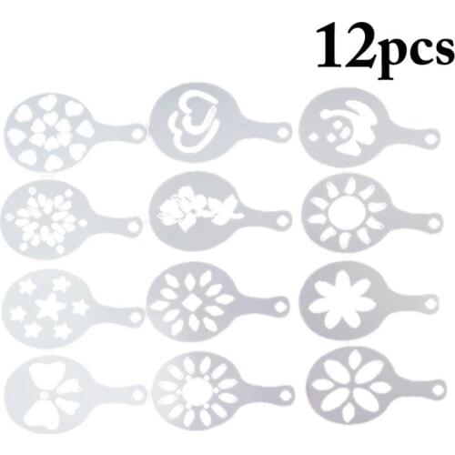 12 PCS Plastic Coffee Stencils Homemade DIY Latte Cappuccino Barista Art Stencils Reusable Cookie Cupcake Coffee Cake Print Tool