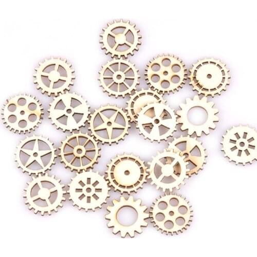 150pcs 24mm Mixed Shape Wheel Gear Natural Wooden Carfts Handmade Scrapbookings Accessories DIY Home Decorations MT1683-150