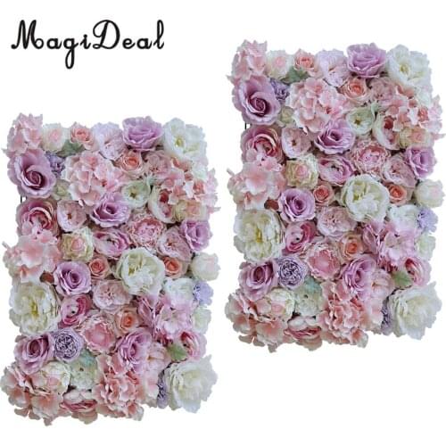 2x Artificial Flower Wall Panels Wedding Party Decor Photo Prop Pink Purple