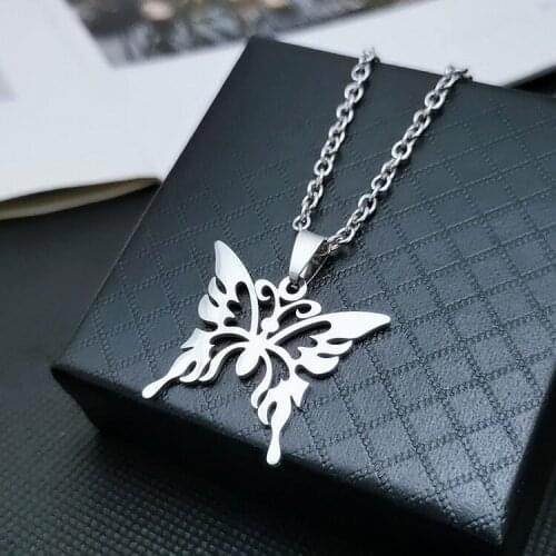 2021 Cool Stainless Steel Butterfly Pendant Necklace Hip Hop Necklace for women Men Commemorate Jewelry