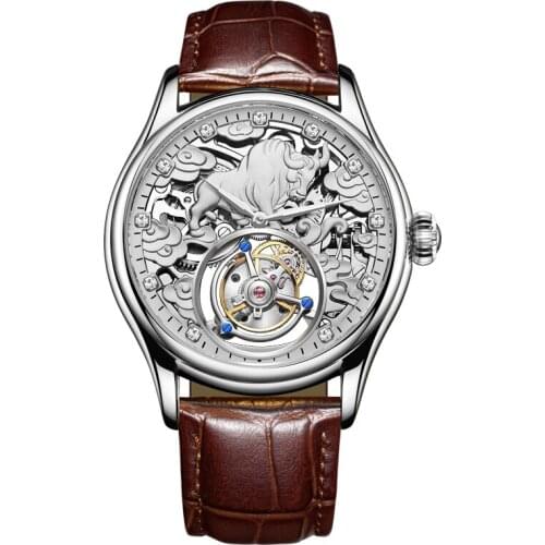 2021 Skeleton Tourbillon Manual Mechanical Mens Watch Sapphire Waterproof Stainless Steel Men Watches Luxury Leather Male Watch