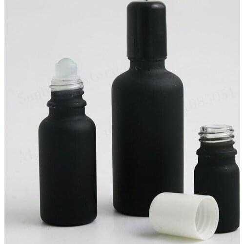 20x 5ml 10ml 15ml 20ml 30ml 50ml 100ml Matte Black Roll On Roller Bottle 1oz Essential Oil Refillable Small Perfume Glass Bottle