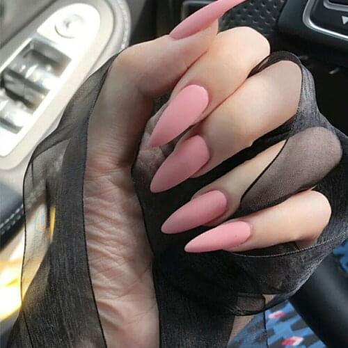 24pcs/Set Simple Matte Fake Nails Full Finished Candy Color Stiletto Design Nail Art Decoration Full Finger False Nails Tips