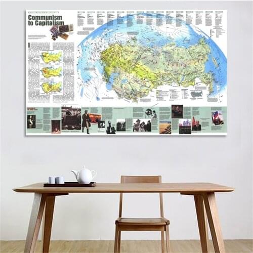 5*7feet Non-woven Russia Map Capitalist Communism 1993 Spray Map Wall Posters and Prints for Home School Education Decor