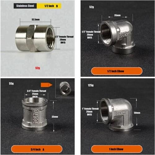 5pcs/lot 1/2" 3/4" 1" 1 1/4" 1 1/2" Stainless Steel Pipe Hoop Equal Diameter Direct/Elbow Connector Bathroom Plumbing Industry