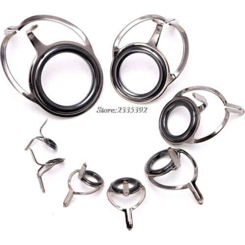 8Pcs 6# - 30# Stainless Steel Eye Rings Fishing Rod Guides Tips Line Repair Kit